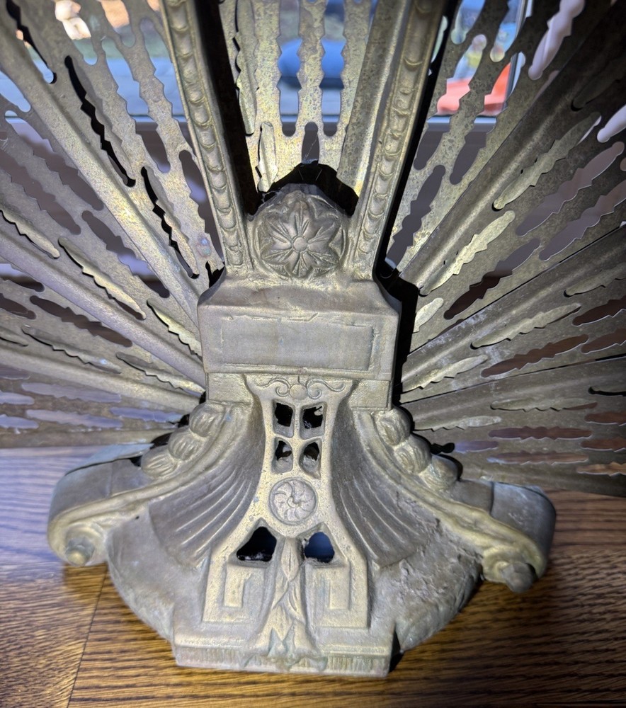 Vintage MCM Deco Solid Brass Peacock Fan Folding Fireplace Screen - Wow !