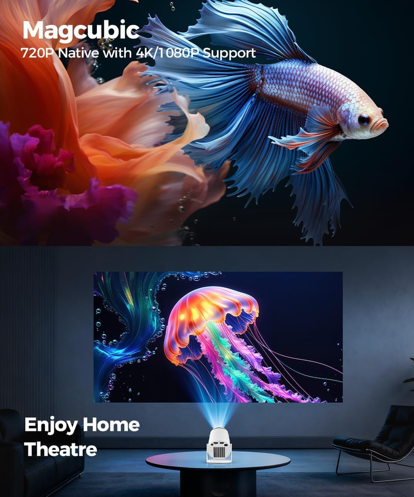Mini Projector with Wifi and Bluetooth, 4K Support Smart Portable Projector, Sma