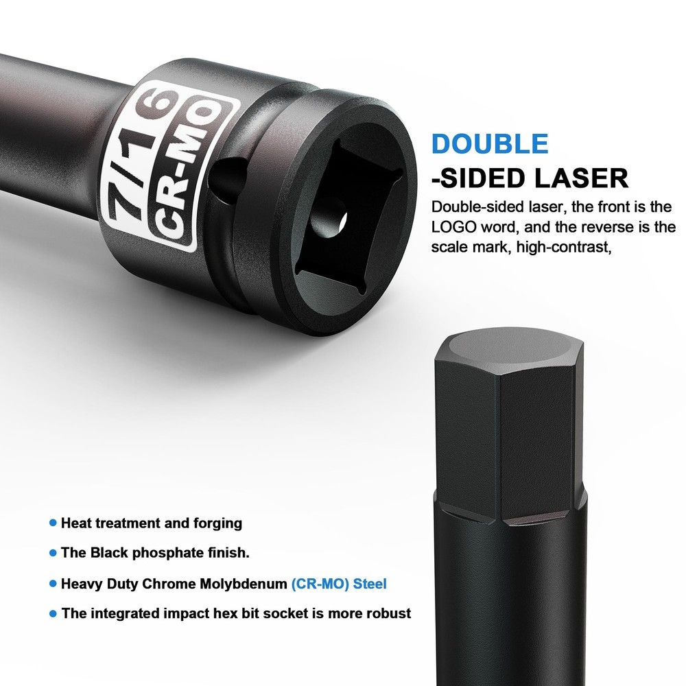 1/2" Drive Hex Bit SAE Socket H7/16 Inch, Allen Bit Socket, Premium Cr-Mo Ste...