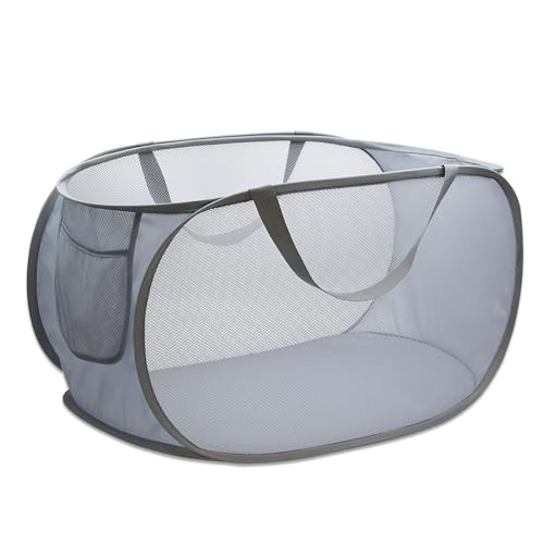 Pop Up Laundry Hamper,Collapsible Horizontal Baskets with Handles & Side Grey