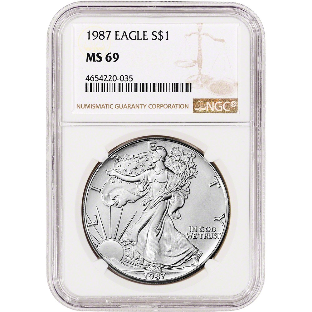 1987 American Silver Eagle Coin - NGC MS69