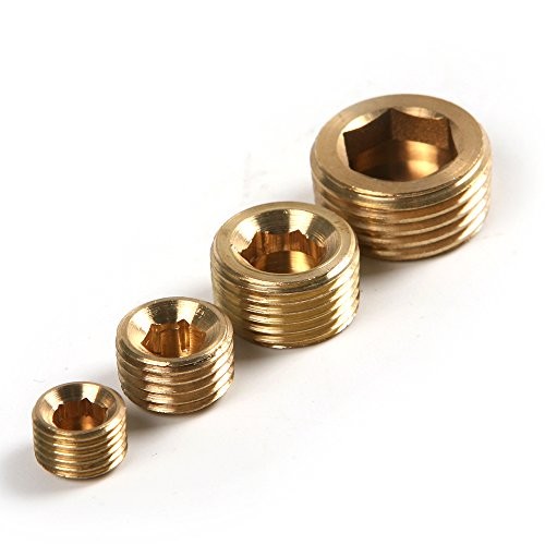 20pcs Brass Pipe Plug Set Brass External Thread Inner Hex Head Plug 1/8" 1/4"
