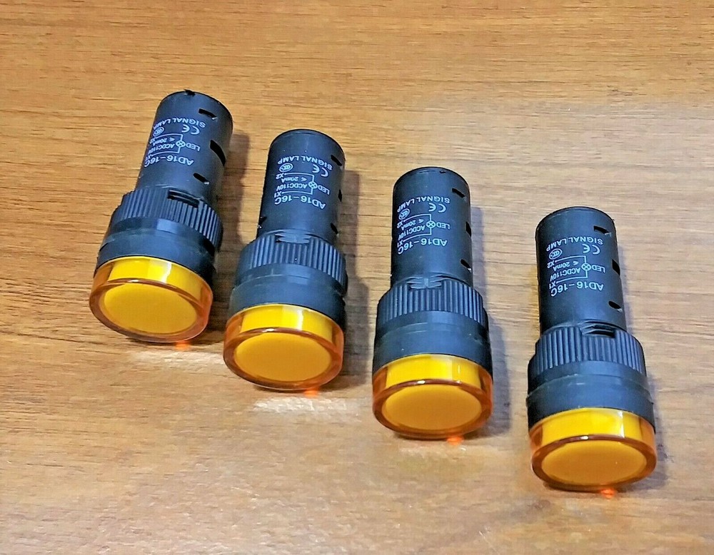 4 BBT 110 volt Industrial Grade Amber LED 3/4" Indicator Lights