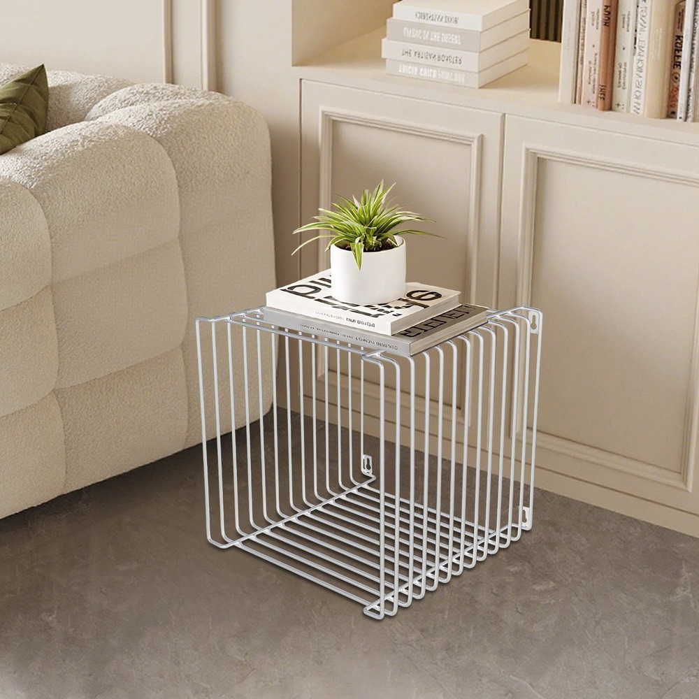 Side Table Square Geometry Side Table Linear Metal End Table 120kg/264.55lbs