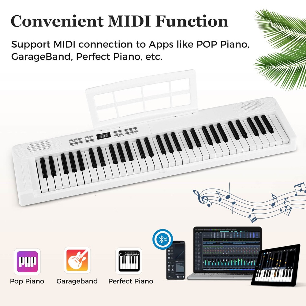 61-Key Foldable Piano Keyboard w/MIDI Split Function Headphone Sustain Pedal