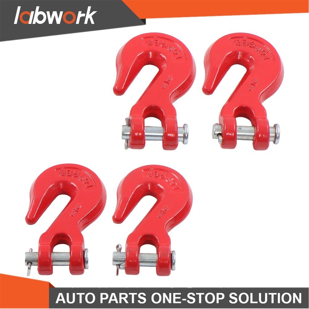 Labwork 4 Pack 3/8" Chain Hooks G70 7500 Lbs Capacity Clevis Grab Hooks Red
