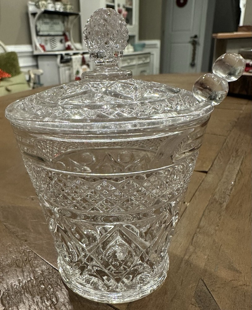 Imperial Glass CAPE COD CLEAR MARMALADE Covered Jar & GLASS SPOON