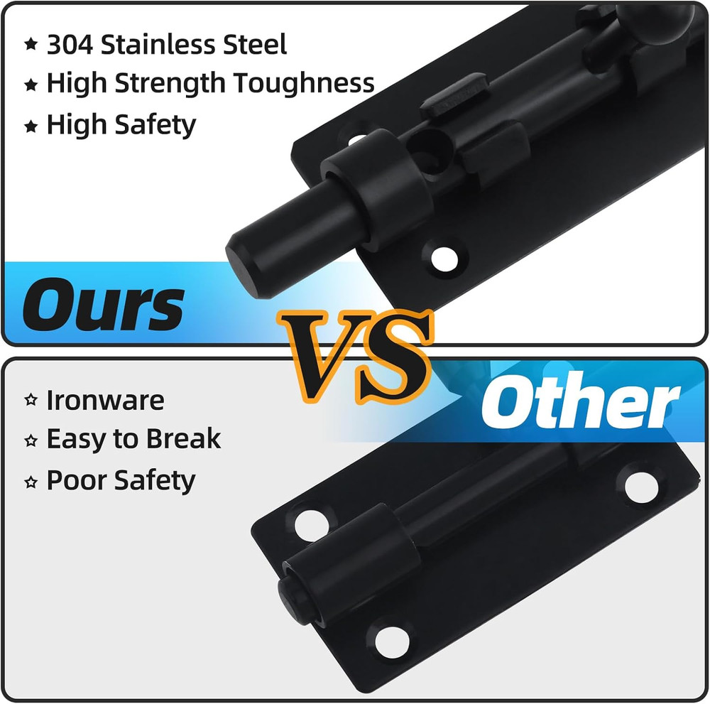 Barrel Bolt Latch, 6.3" Heavy Duty Gate Latch Slide Lock Solid 304 Stainless Ste