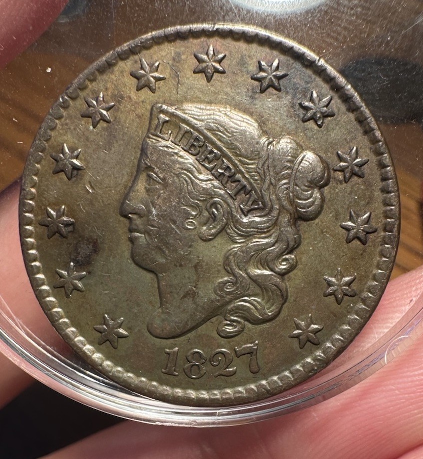 1827 Coronet Large Cent AU About Uncirculated