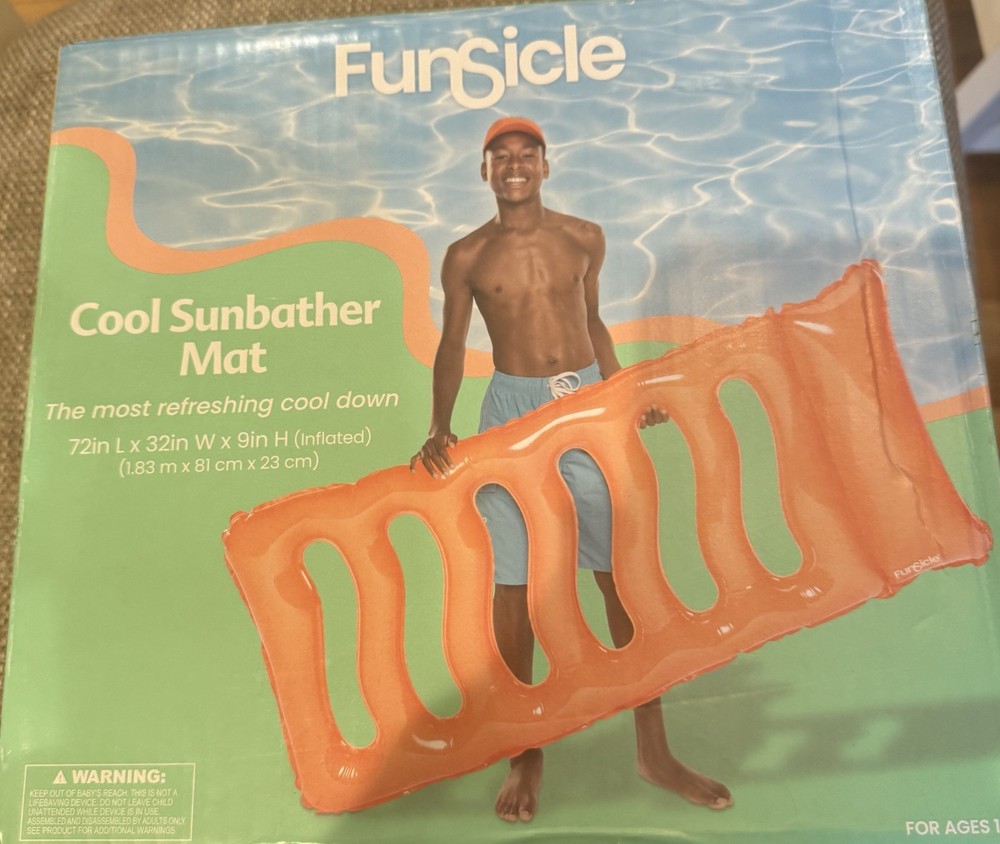 New Funsicle Orange Cool Sunbather Pool Mat