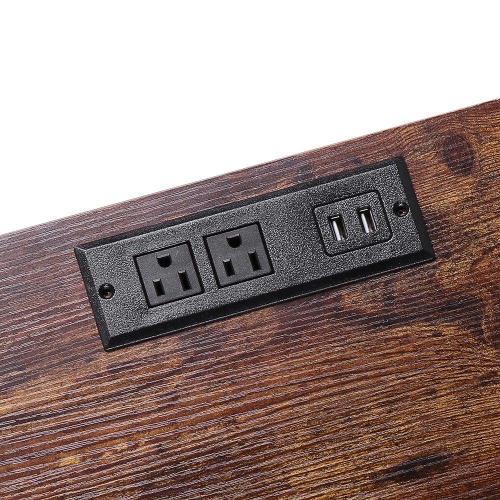 Large Vintage Record Player Table Vinyl Display Shelf w/ Power Outlets & Socket