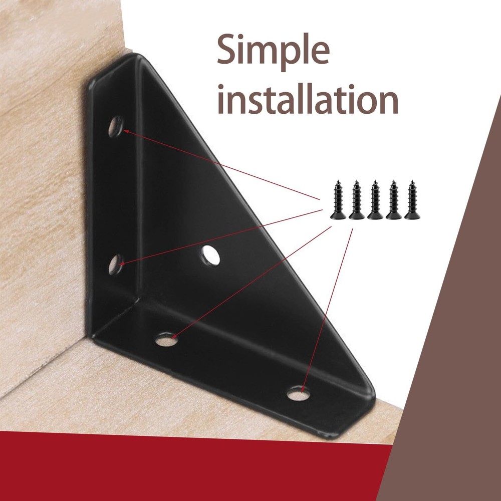6-Pack Black Bed Corner Support Hidden Triangular Bracket Fastener Steel