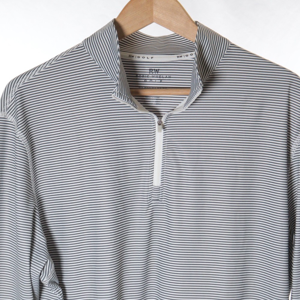 Rorie Whelan Golf Mens 1/4 Zip Pullover Long Sleeve Lightweight Gray Striped XL