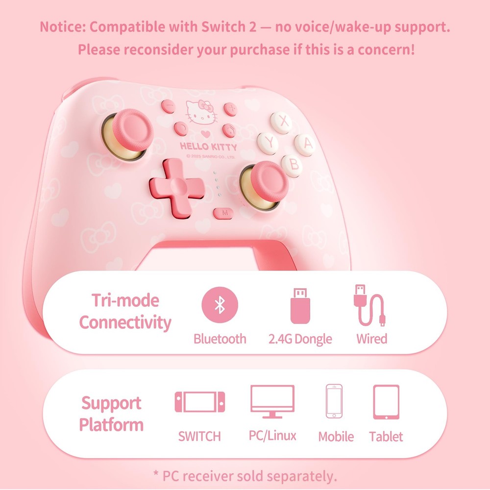 Pink Switch Controller,Hello Kitty Hall Effect Controllers Wireless for Switc...