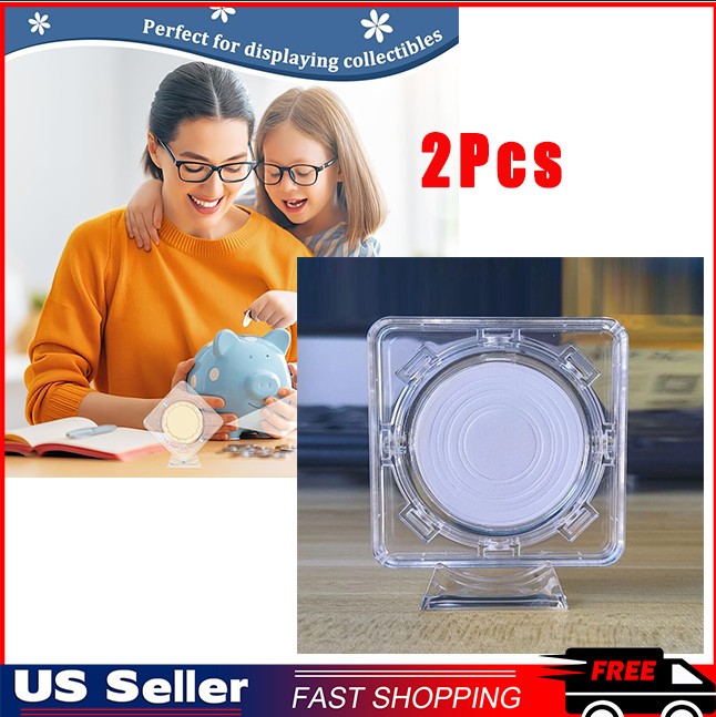 2Pcs Coin Display Case Stand Rotatable Floating 3D Coin Capsules Protector 40 mm