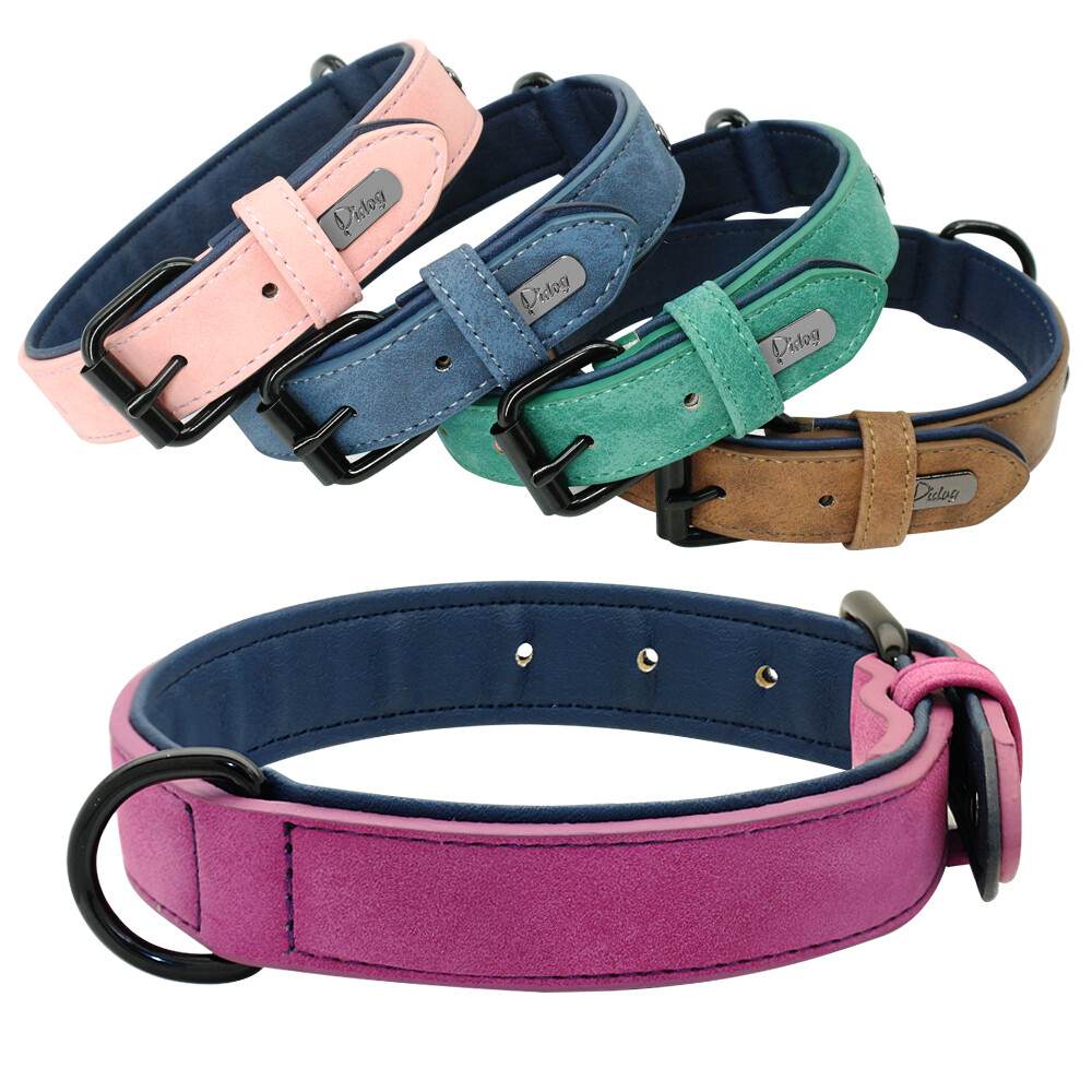 Leather Dog Collar Small Medium Large Soft Padded Adjustable for Pets Durable