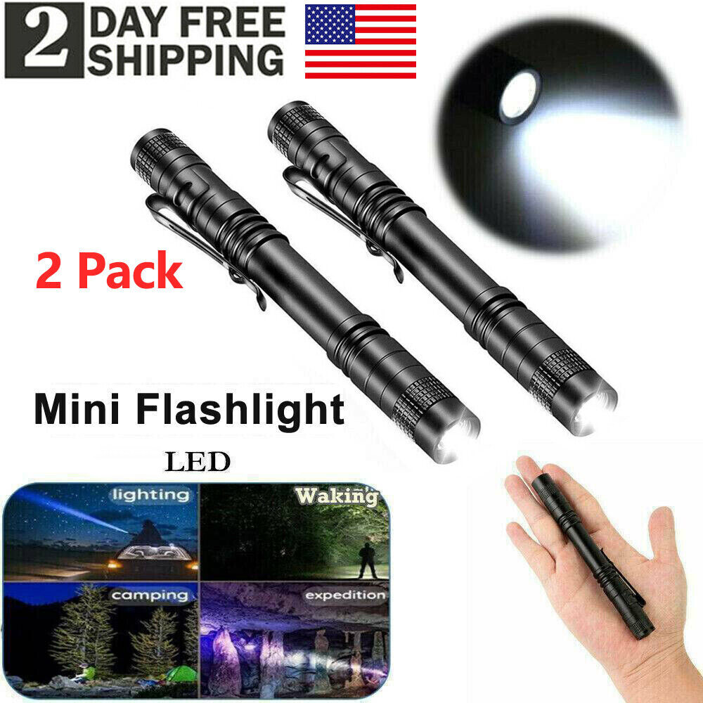 2x Mini Super Bright Small LED Torch Tiny Pen Light Camping Tactical Flashlight