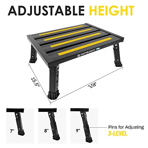 Adjustable Height Aluminum RV Step, Stable Foldable Platform Step Stool, Black