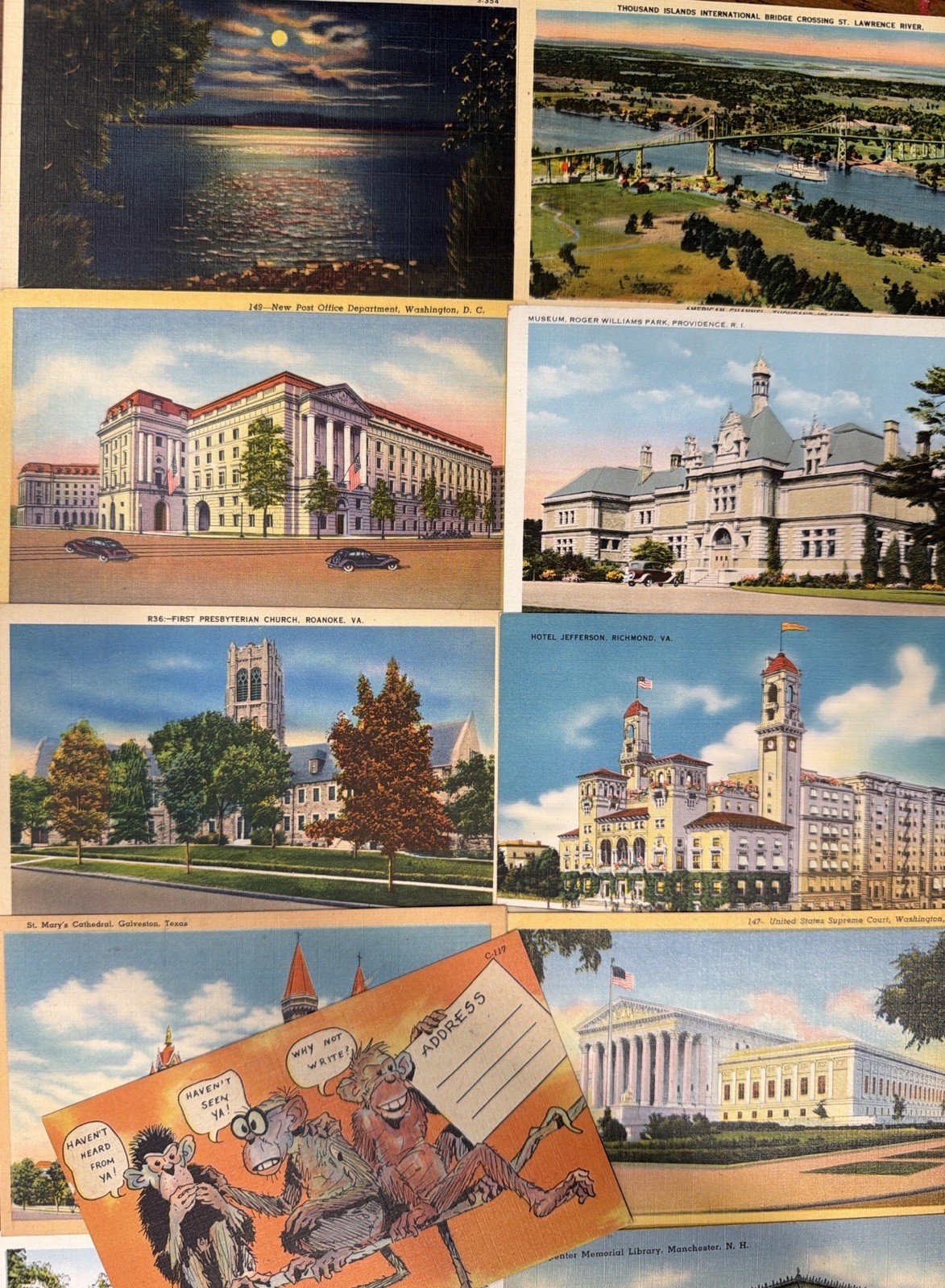 40 Vintage Linen Postcards 1930s–1950s Mixed U.S. Views Bulk Lot