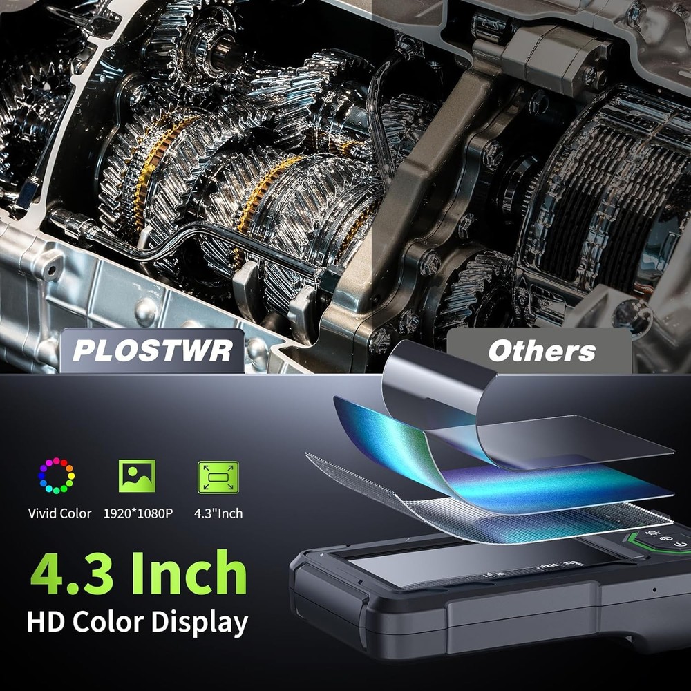 Endoscope Camera with Light, 4.3" Inspection Camera, 1920P HD Borescope Green