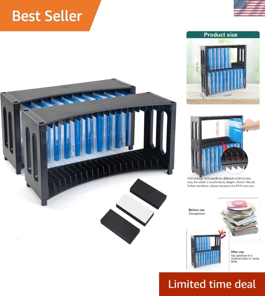 Stackable DVD Storage Rack, 2 Pack, Holds 40 Slim DVD Cases, Organizer