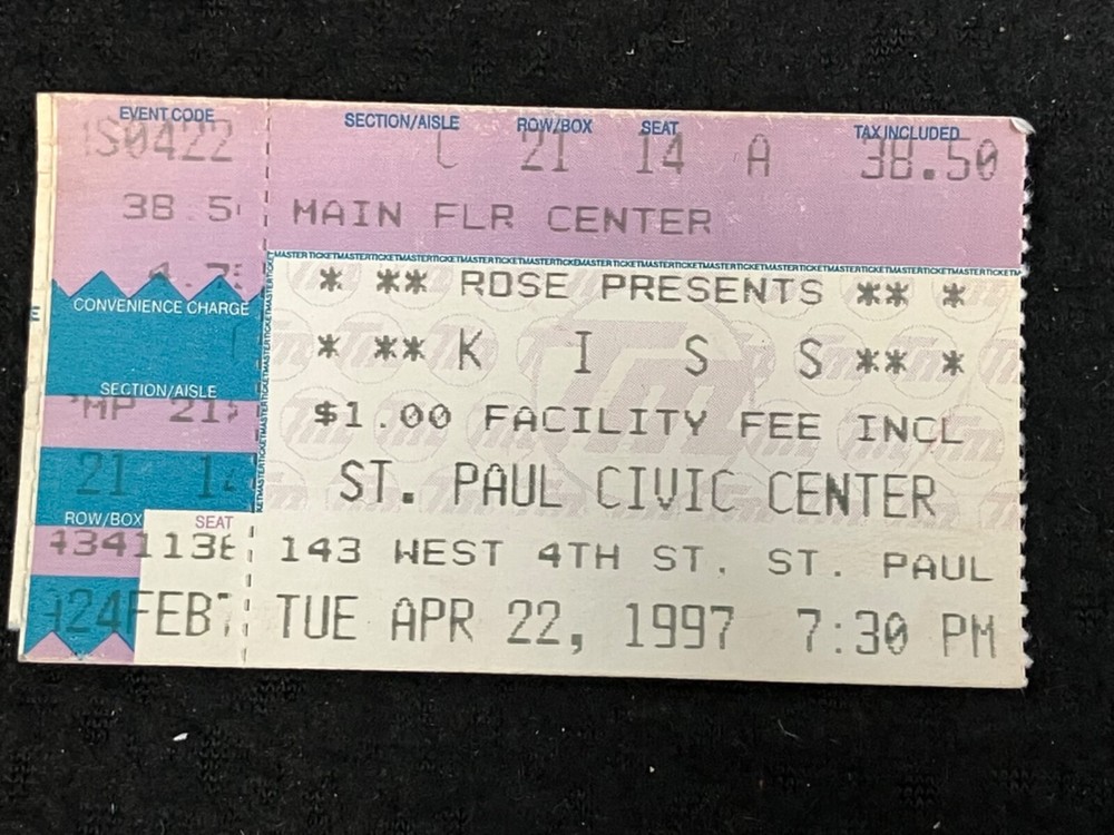 1997 KISS CONCERT TICKET STUB 4/22, ST. PAUL CIVIC CENTER, ST. PAUL, MINNESOTA
