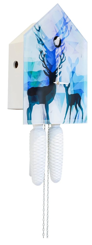 Blue White Black Forest Deer German Cuckoo Clock Contemporary Designer Clock