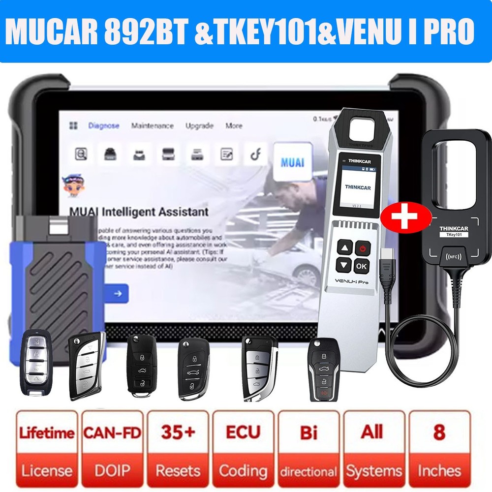 AI MUCAR 892BT TKEY101 TPMS Programming Car Diagnostic Tool KEY Coding LifeFree