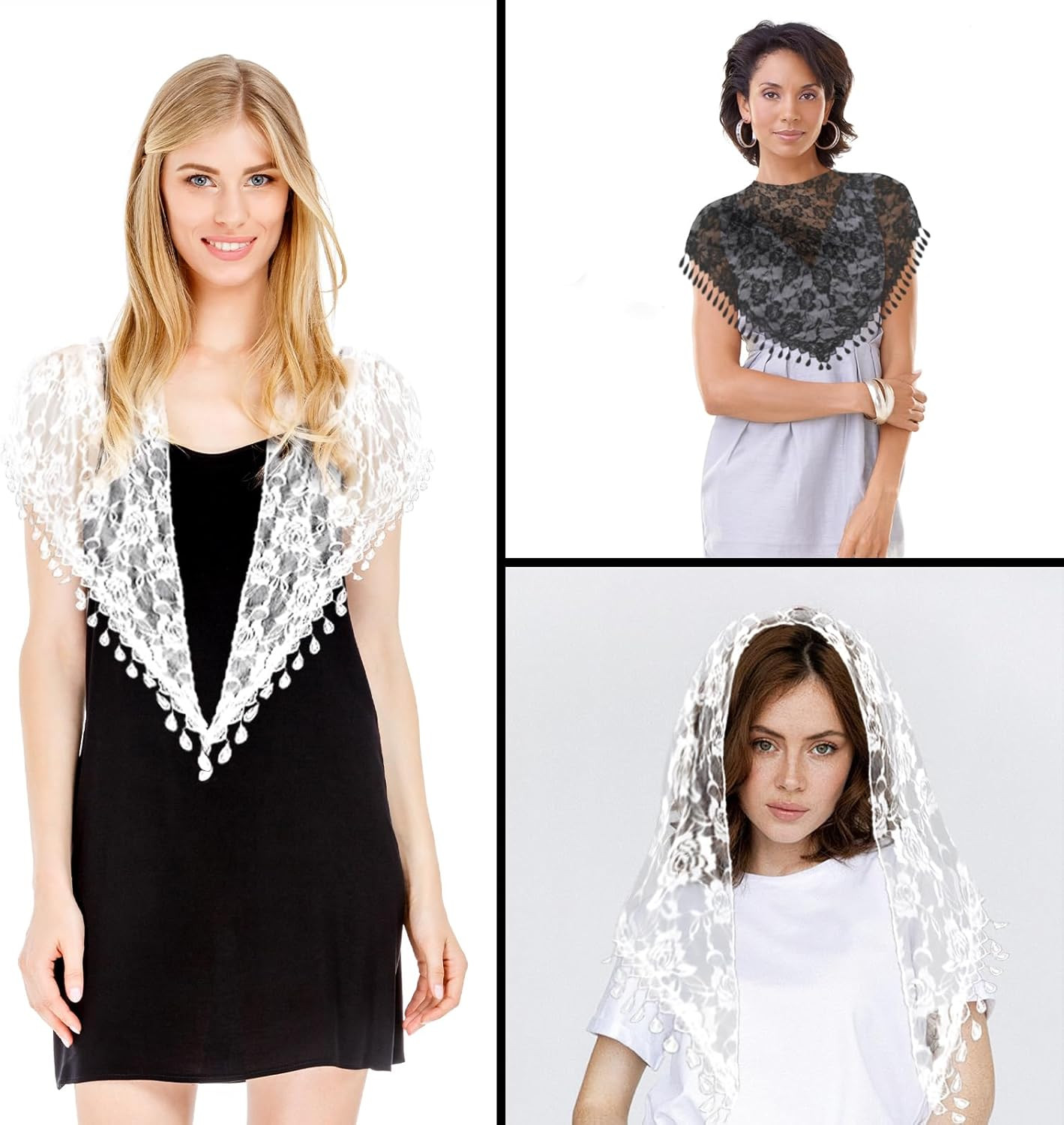 2 Pcs Mass Veil Triangle Mantilla Cathedral Head Covering, Veils for Church Cath