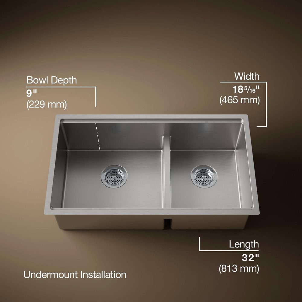 Kohler 33664-PC-NA Strive 32" Undermount Double Basin Kitchen Sink*READ*