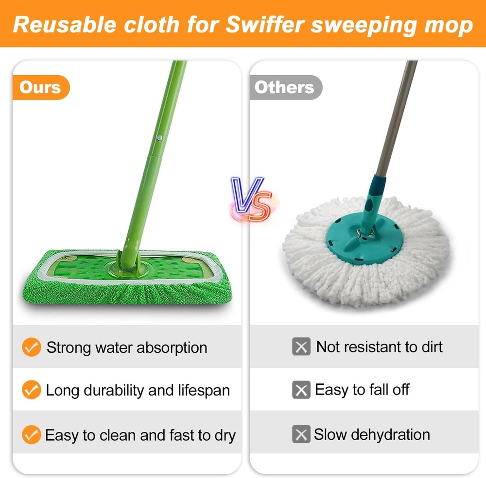 🔥 8 Pack Reusable Microfiber Mop Pads Compatible with Swiffer Sweeper Washable