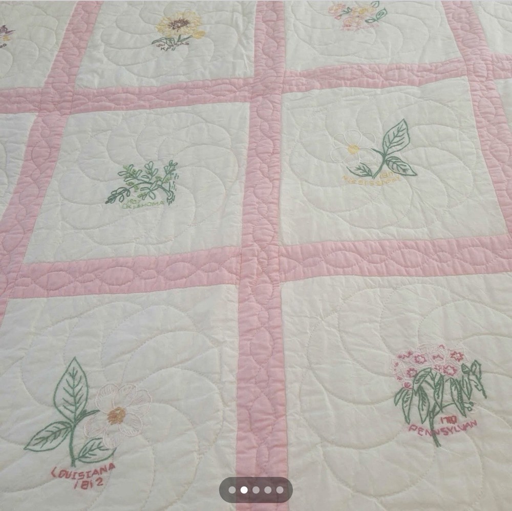 Handmade Quilt With State Flowers no stains or defects