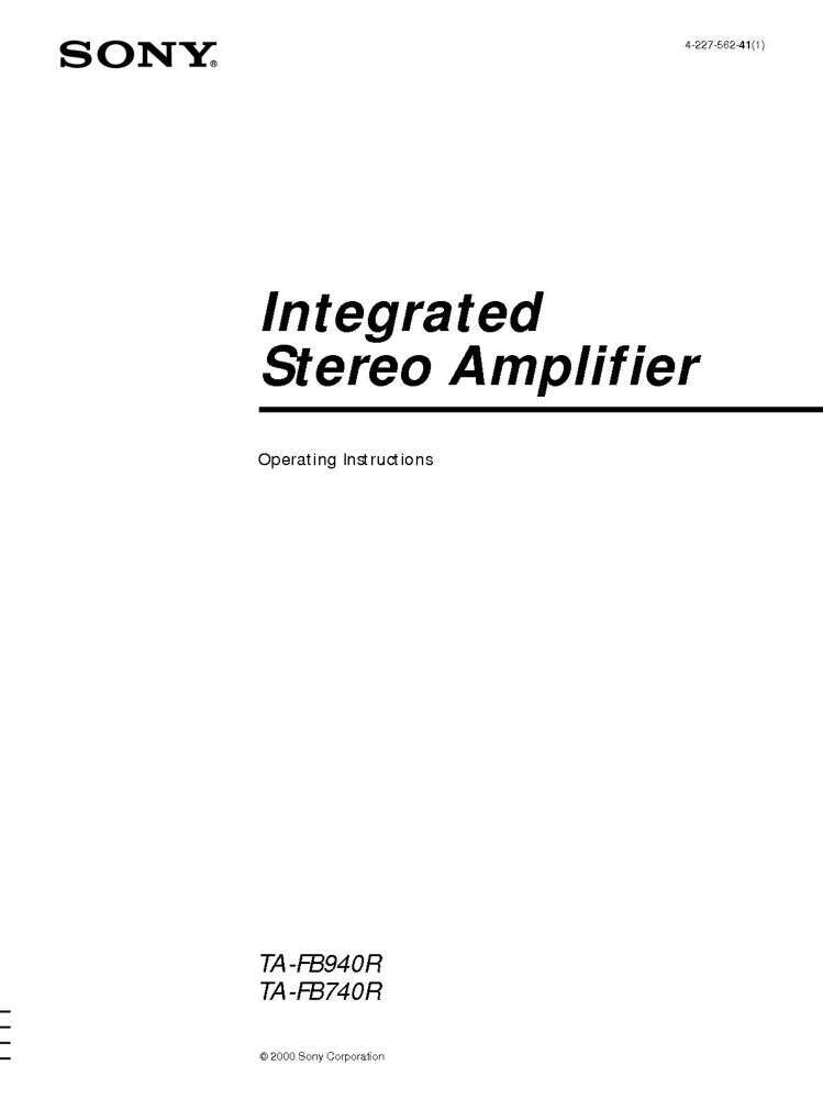 Sony TA-FB940R Amplifier / Receiver Owners Instruction Manual