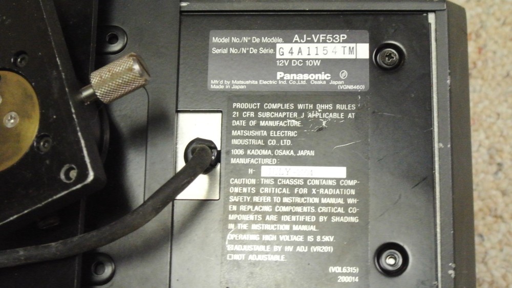 Panasonic AJ-VF53P 5" EVF View Finder with Mounting Hardware Untested