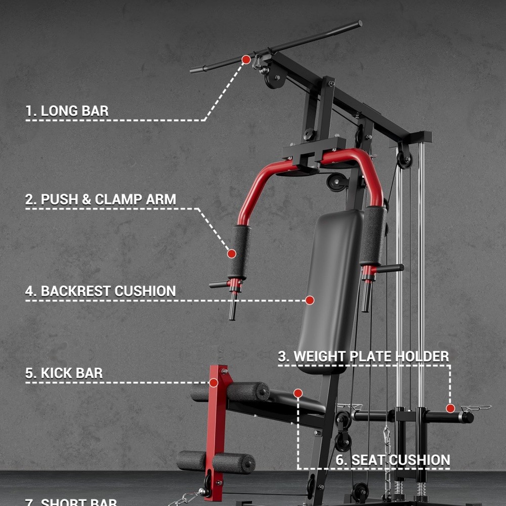 Multifunctional Home Gym with 400 LB Weight Stack & Dual-Function Arm Press