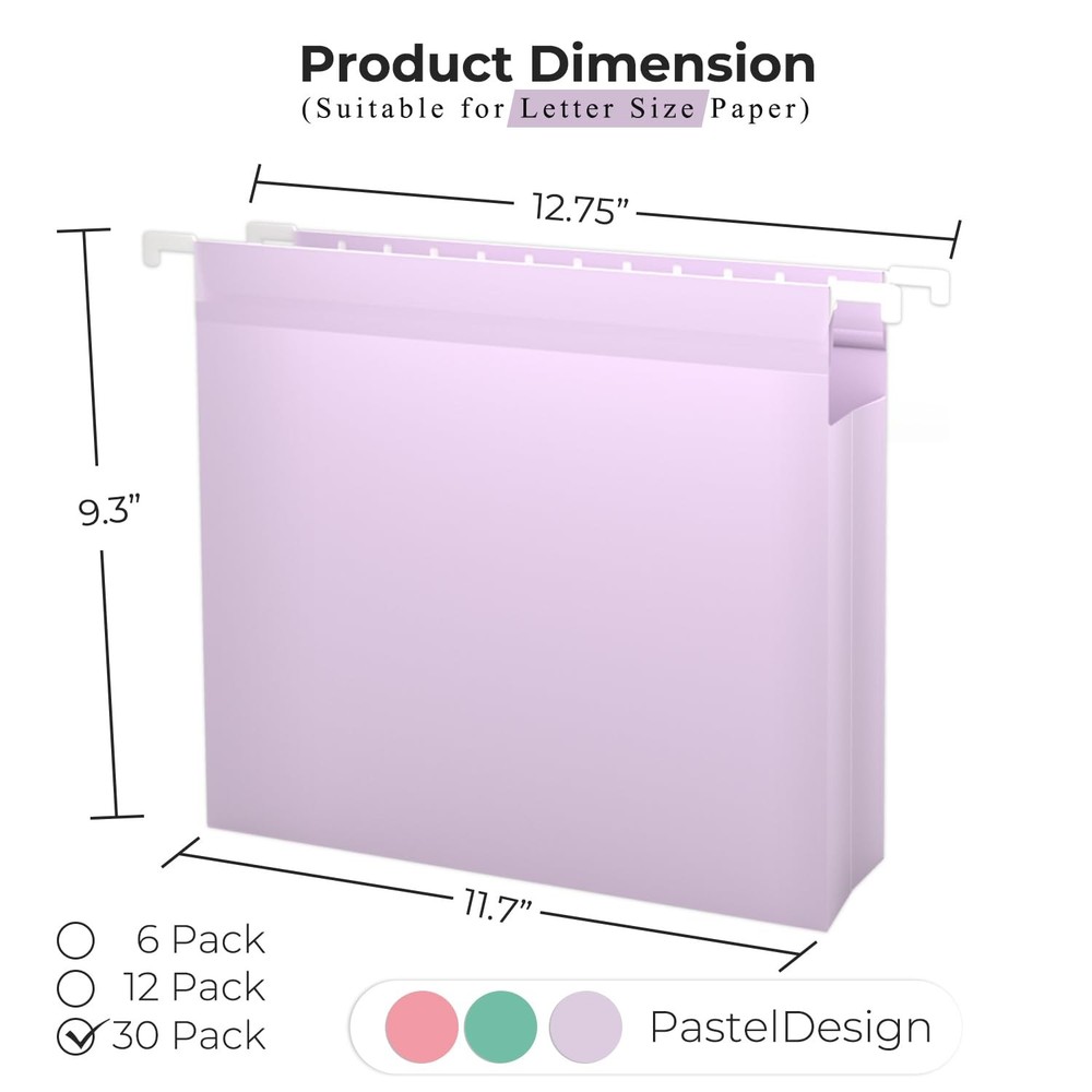 Plastic Extra Capacity Hanging File Folder, Letter Size, 2” Expansion, 30 Pac...