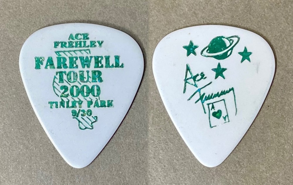 ⚡️KISS Ace Frehley Farewell green on white guitar pick - Tinley Park, IL 9/30⚡️