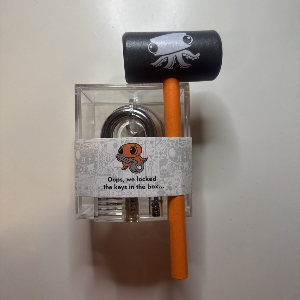 CURIOSITY BOX  Lock, Key, Keychain, Plastic Box and Hammer