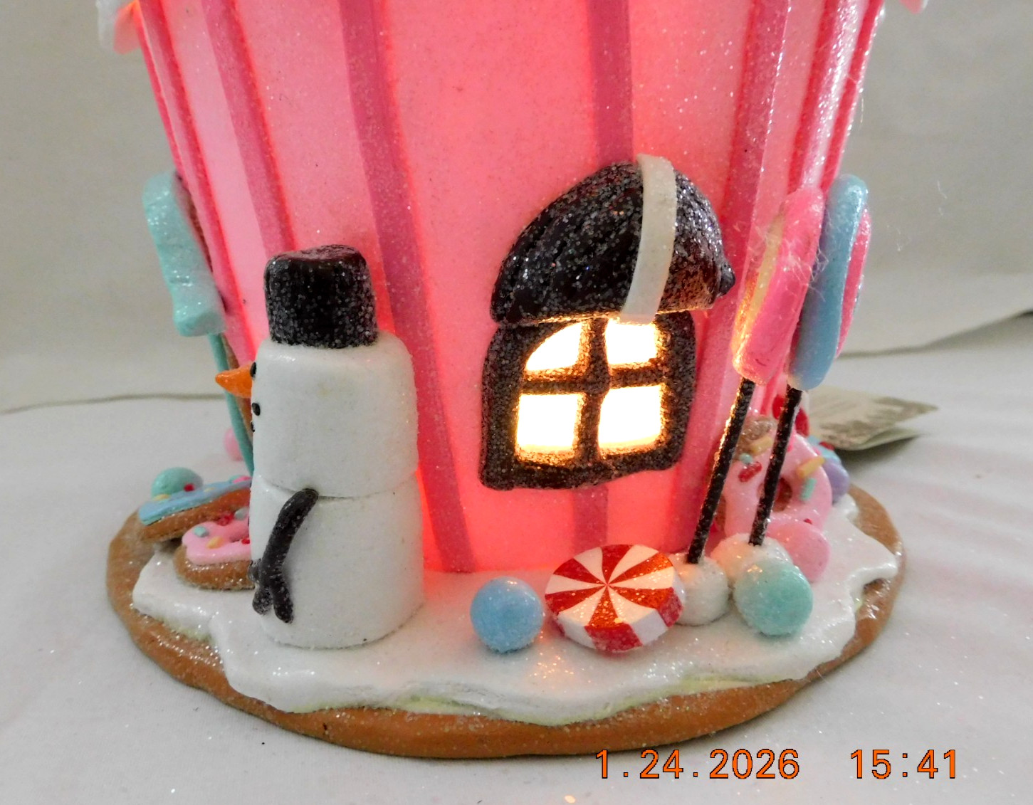 New 2025 Trimsetter Gingerbread Light Up LED "Round Pink House" 9.5"T x 7.5"