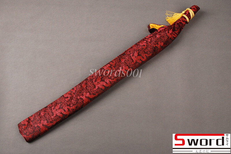 Dark Red Chinese Dragon Silk Bag For Japanese Samurai Katana Chinese Sword