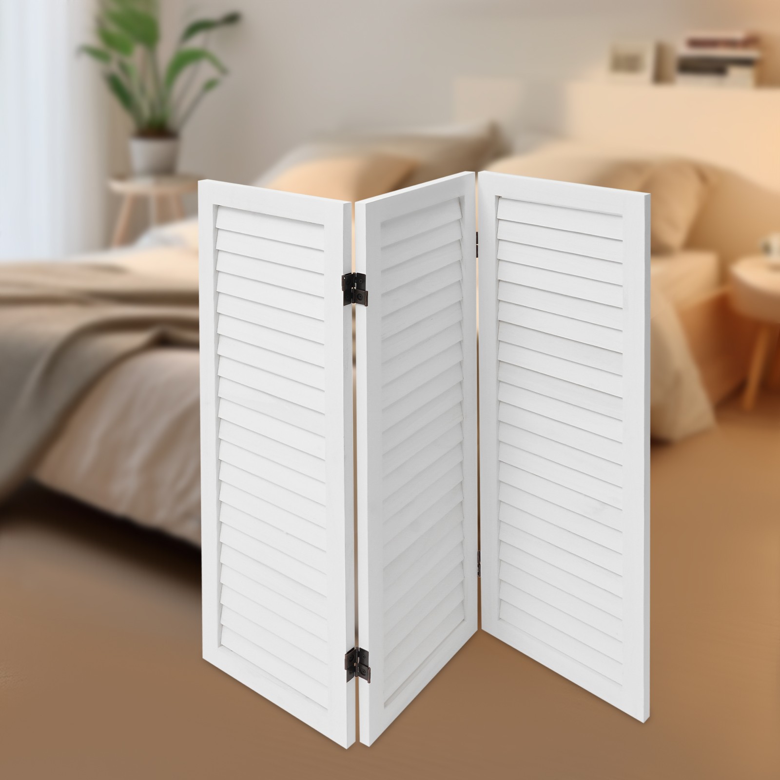 3-Panel Folding Room Divider Indoor Wooden Wall Separation Privacy Screen White