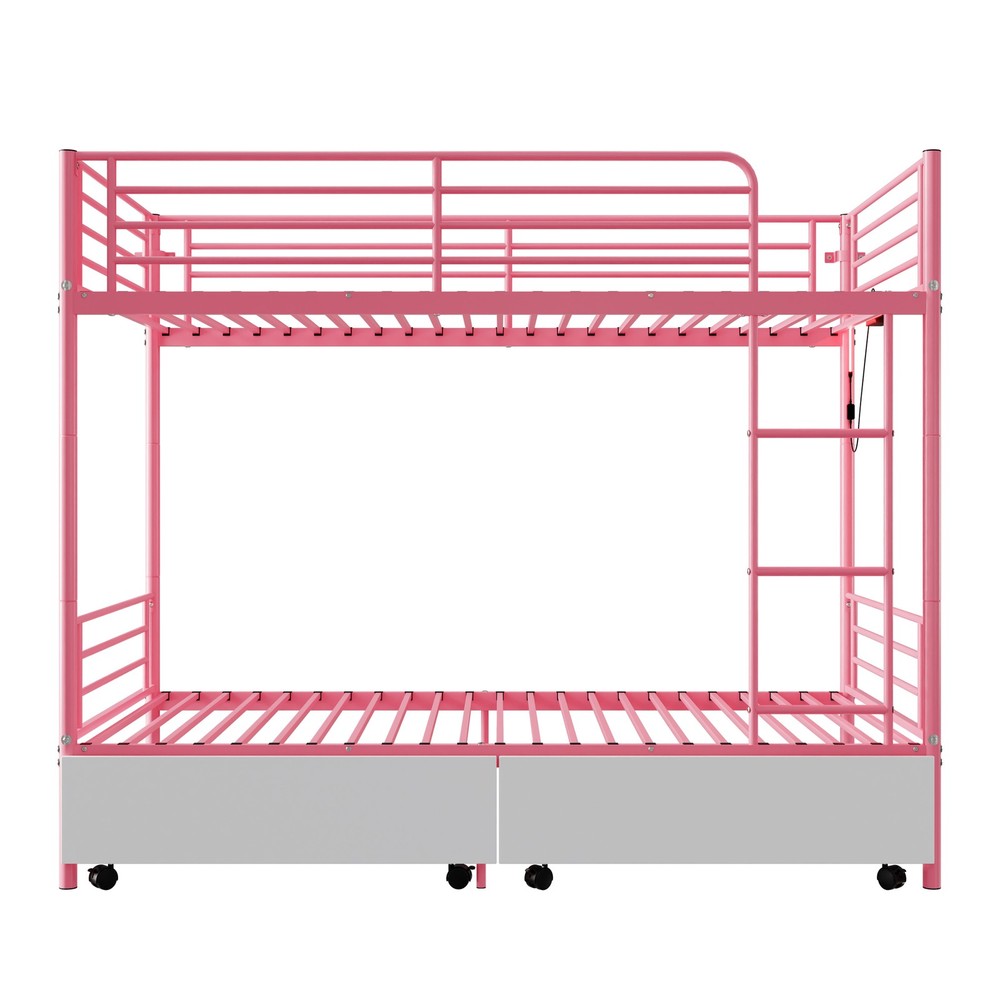 Bunk Bed with USB Charging Station, Able to Split, Metal Bunk Bed, Storage Space