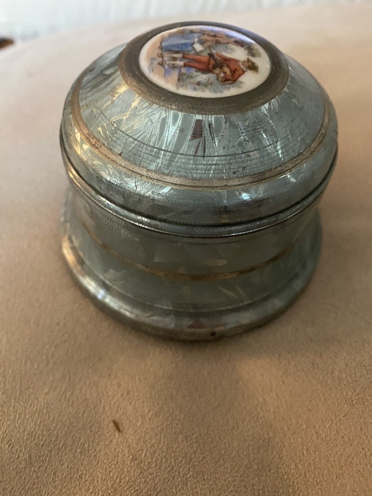 Antique Powder Puff Metal Container