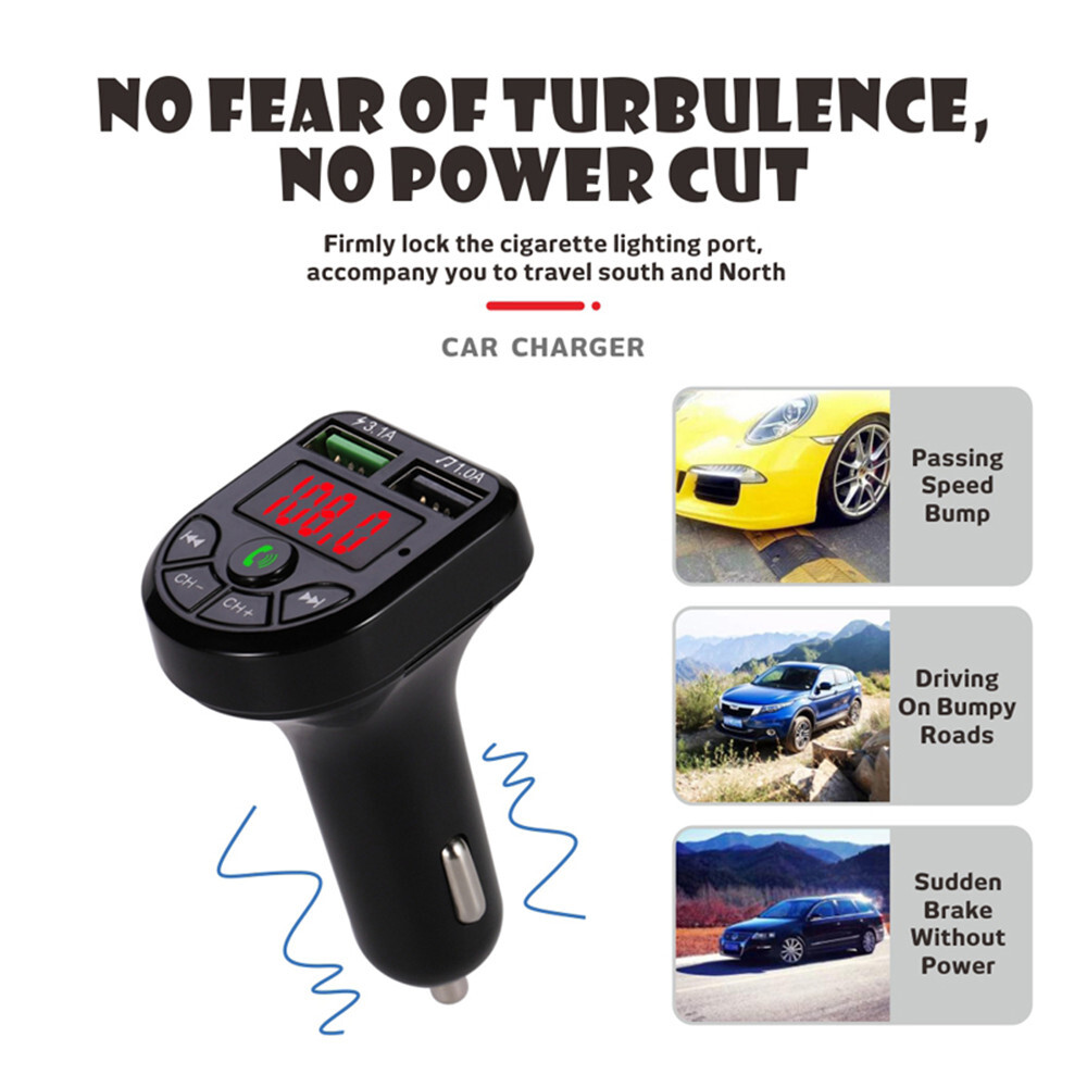 LED FM Transmitter BT-Compatible 5.0 Car kit Dual USB Charger MP3 Music Player