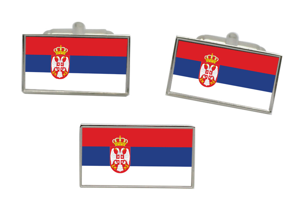 Serbia Flag Cufflink and Tie Pin Set