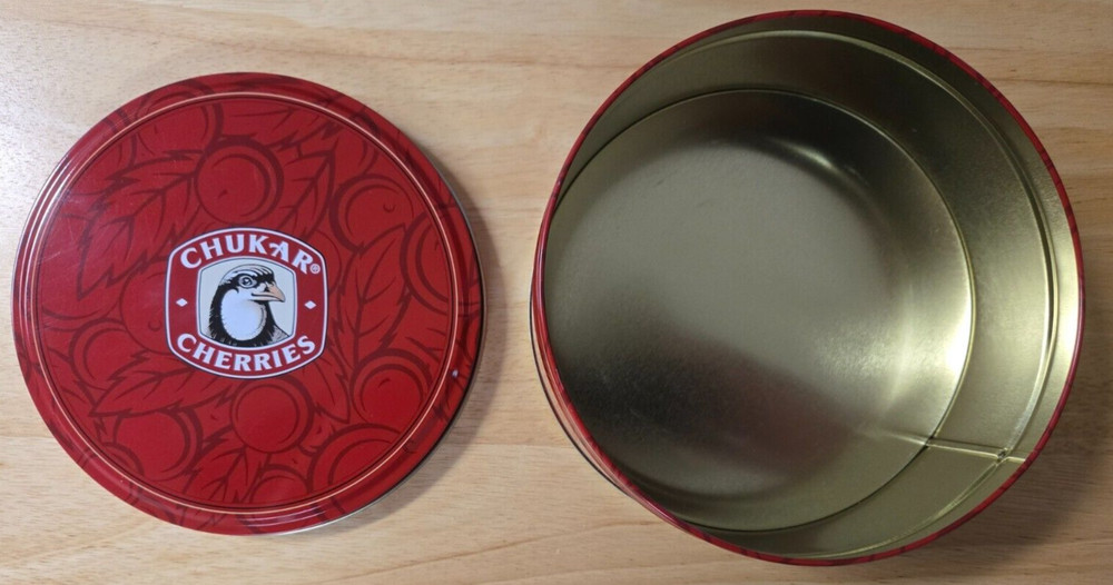 Chukar Cherries Round Empty Tin Decor