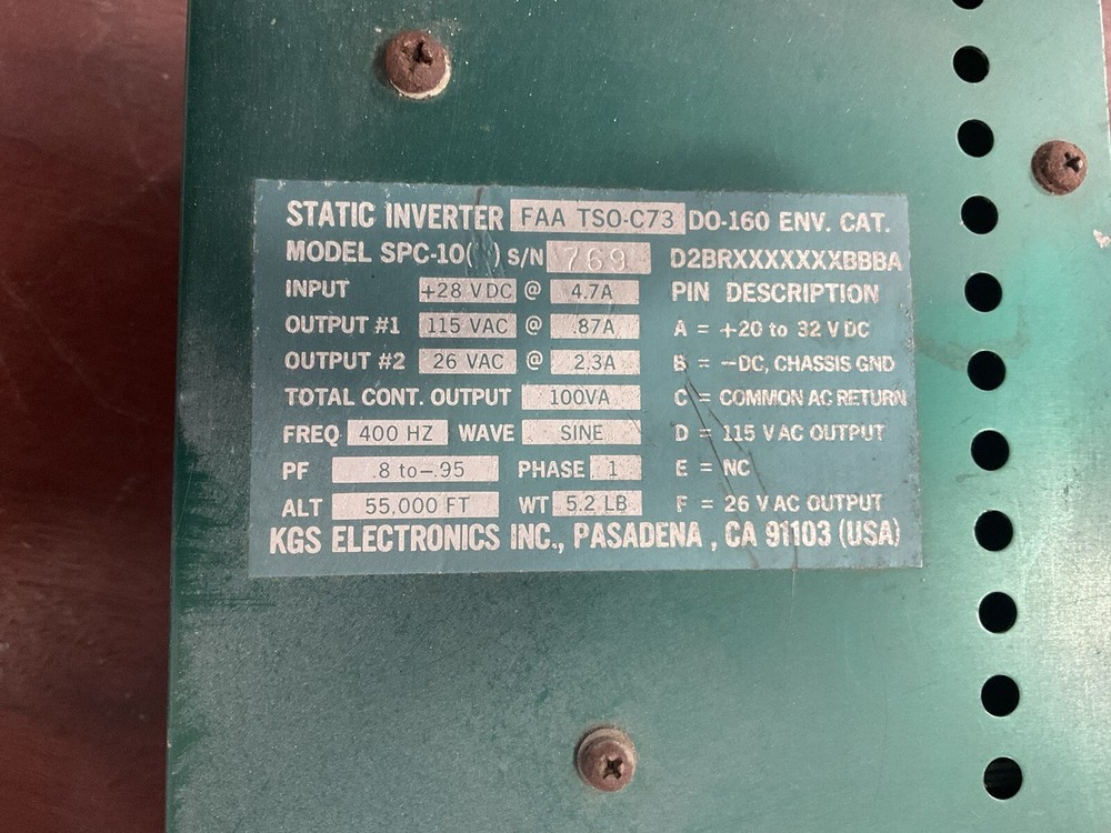 KGS Static Inverter FAA TSO C73