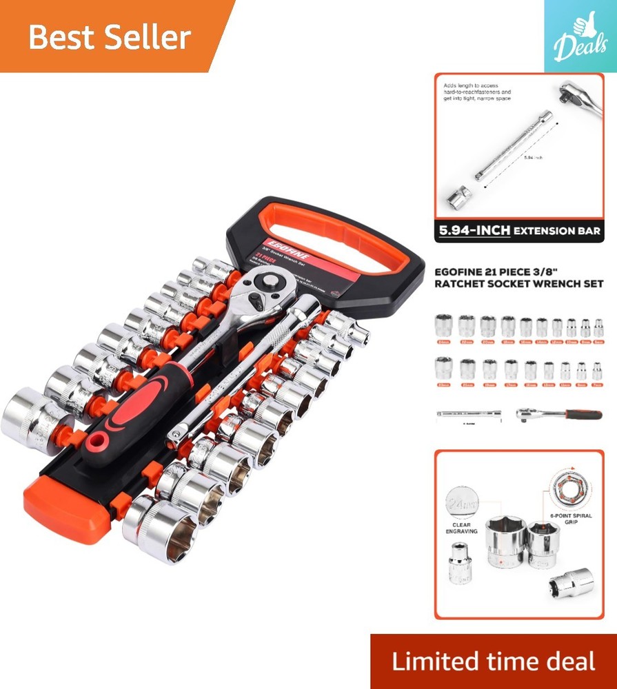Professional 21pc Ratchet Socket Set with Quick-Release Handle and Extensions