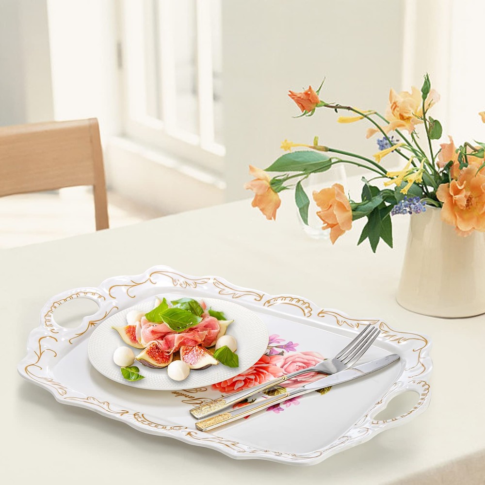 Nicunom 3 Pack Serving Trays with Handles, 16" L x 11" W Rectangular Trays for E