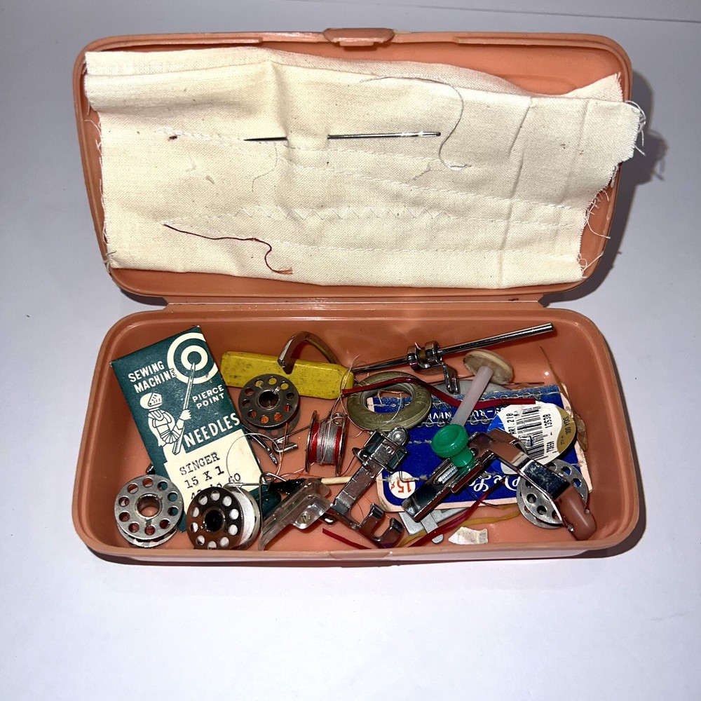 Vintage Singer Sewing Machine Accessories Case Random Needles Thread Etc